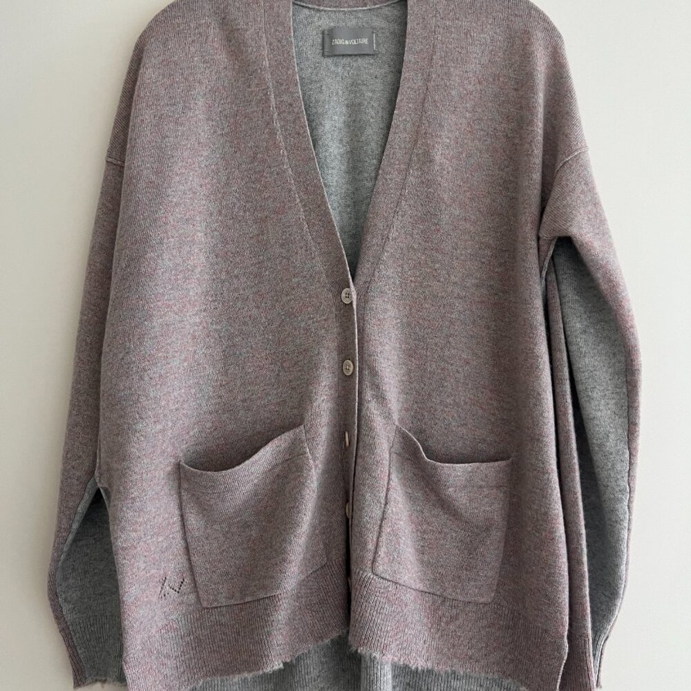 Zadig & Voltaire - Scarlett V Neck Cashmere Cardigan, Heather Gray/Mauve, S